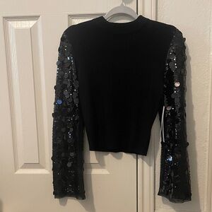 Madden Girl Black Top with Sequin Sleeves